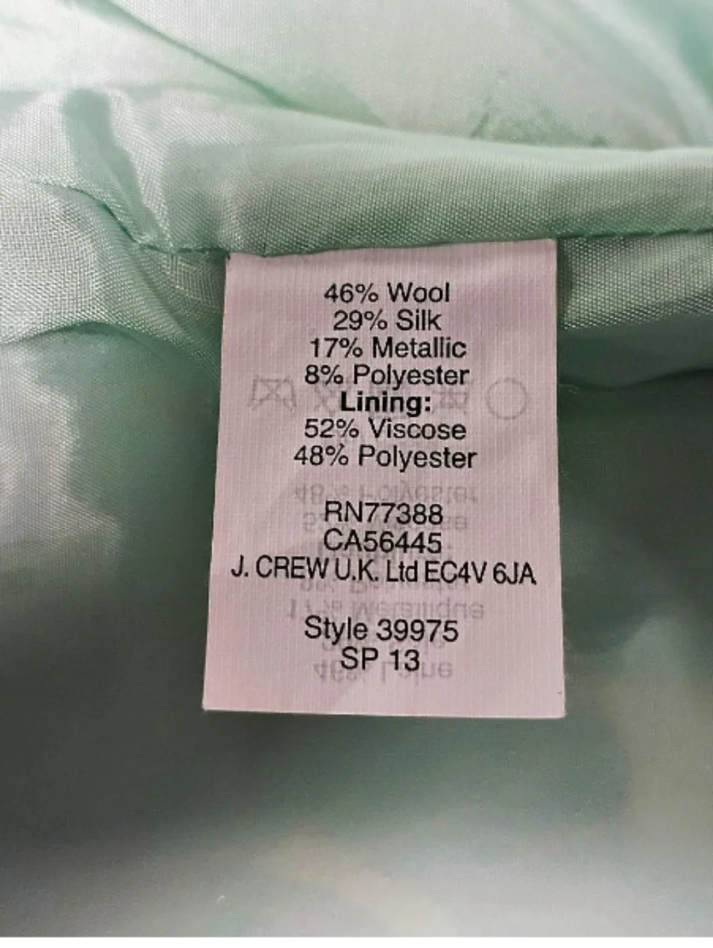 J. Crew Mint‎ Green and Gold Brocade Sleeveless Top